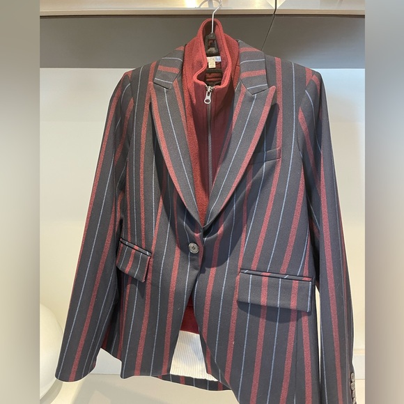 $698 Veronica Beard Carter Dickey jacket blazer navy merlot white stripe size 0 - Picture 9 of 16